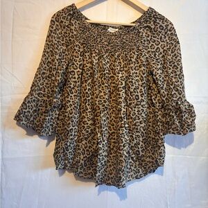 beachlunchlounge Animal Print Smocked Blouse